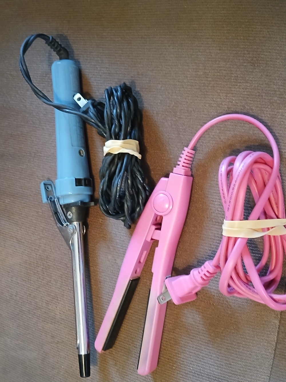 Pink Mini Hair Straightener and Blue Curling Iron Set